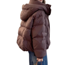 Chaqueta de invierno para mujer de algodón Chaqueta cálida con capucha Cuello alto de pie Cierre con cremallera y botones Prácticos bolsillos Ropa de invierno cómoda 4