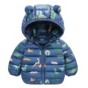 Chaqueta de invierno para niños con capucha Cierre de cremallera y botones Abrigo de poliéster cálido con imágenes de dinosaurios Corte invernal acogedor y cómodo 8