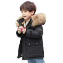 Chaqueta de invierno para niños con cremallera y botones a presión, capucha con pelaje y bolsillos, unisex, abrigo cálido de algodón 5