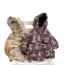 Chaqueta de invierno para niños con motivo de conejitos Chaqueta con botones, capucha y bolsillos Unisex abrigo de algodón cálido 3