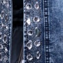 Chaqueta de mezclilla para mujer adornada con piedras brillantes Corte ajustado Escote redondo sin cuello Cremalleras en las mangas Mezclilla 6