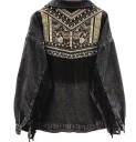 Chaqueta de mezclilla para mujer con flecos en la espalda Bordado ornamental y tachuelas decorativas Corte holgado Poliéster 4