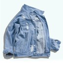 Chaqueta de mezclilla para mujer con un gran motivo de un perro gruñendo en la espalda Detalles desgastados Botones metálicos Corte clásico Azul 3