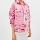 Chaqueta de mezclilla rosa para mujer con efecto mármol 2