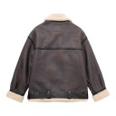 Chaqueta de mujer de piel sintética con pelo y gran cuello en cremallera diagonal con cinturón y bolsillos con cremallera oversize marrón oscuro 2