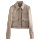 Chaqueta de mujer de transición con cierre a presión Chaqueta de cintura con cuello Abrigo elegante con bolsillos Saco de primavera y otoño 9