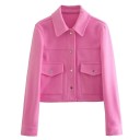 Chaqueta de mujer de transición con cierre a presión Chaqueta de cintura con cuello Abrigo elegante con bolsillos Saco de primavera y otoño 6