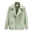 Chaqueta de mujer estilo biker de piel sintética Corte holgado con hombros caídos Cierre asimétrico de cremallera metálica Cuello ancho 3