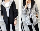 Chaqueta de mujer reversible con capucha para primavera y otoño Lado de un solo color y estampado de cómic Cierre de cremallera 16