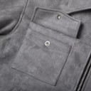 Chaqueta de otoño de ante para hombre con cremallera metálica, cuello de camisa y cuatro bolsillos frontales, corte recto corto 14