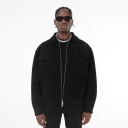 Chaqueta de otoño de ante para hombre con cremallera metálica, cuello de camisa y cuatro bolsillos frontales, corte recto corto 3