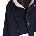 Chaqueta de pana para mujer con capucha Corte suelto con bloques de color Cierre de botones a presión Bolsillos con solapa Puños 12
