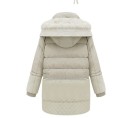Chaqueta de plumas para mujer con capucha y forro de imitación de lana de oveja Corte largo de invierno Puños tejidos Bolsillos con solapa 5