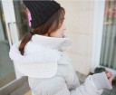 Chaqueta de plumas para mujer con capucha y forro de imitación de lana de oveja Corte largo de invierno Puños tejidos Bolsillos con solapa 9