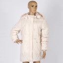 Chaqueta de plumas para mujer con capucha y forro de imitación de lana de oveja Corte largo de invierno Puños tejidos Bolsillos con solapa 13