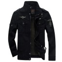 Chaqueta de primavera para hombre con parches Elegante chaqueta ligera con cremallera y bolsillos Chaqueta casual de algodón con cuello Chaqueta militar para tiempo libre 5