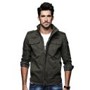 Chaqueta de primavera para hombre con parches Elegante chaqueta ligera con cremallera y bolsillos Chaqueta casual de algodón con cuello Chaqueta militar para tiempo libre 2