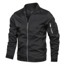Chaqueta de transición ligera de manga larga para hombre Bolsillo práctico en la manga Cierre de cremallera Bomber de moda Chaqueta elegante para la ciudad 1