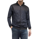 Chaqueta deportiva negra para hombre con estampado de estrellas Chaqueta ligera de transición con cremallera Chaqueta elegante con dobladillos elásticos para la ciudad 1