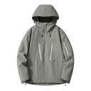 Chaqueta impermeable con capucha y cuello alto con cremallera y bolsillos con cremallera en el pecho y en la manga y dobladillo 9