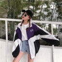 Chaqueta oversize para mujer con bloques de color Cuello alto y cierre de cremallera Puños elásticos y dobladillo inferior Corte deportivo 5