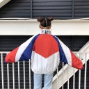 Chaqueta oversize para mujer en estilo deportivo con áreas de color contrastante, cierre de cremallera a lo largo del frente, alto 5