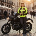 Chaqueta reflectante para moto Unisex Cuello alto y bolsillos con cremallera Mangas y cintura ajustables Poliéster y nylon Amarillo neón y negro 10