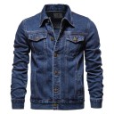 Chaqueta vaquera de manga larga para hombre Abrigo vaquero clásico Cierre de botones Bolsillos en el pecho Costuras acolchadas Chaqueta de transición elegante 5