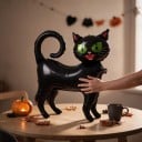 Chat noir gonflable Ballon debout Décoration d'Halloween 65 x 58 cm Avec des yeux verts et une queue enroulée Décoration de fête pour Halloween 3