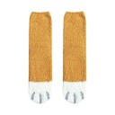 Chaussettes d'hiver pour femmes chaudes et moelleuses unies taille EU 36-42 en coton doux et polyester motif empreintes de chat chaudes chaussettes confortables pour la maison une paire 2