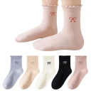 Chaussettes pour filles 3 paires Couleurs aléatoires chaussettes avec motif de nœud Polyester élasthanne Chaussettes élastiques confortables 1