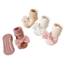 Chaussettes pour filles 4 paires Chaussettes colorées avec nœud Polyester coton Chaussettes élastiques confortables pour enfants 4