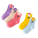 Chaussettes pour filles 5 paires Chaussettes colorées avec motif floral Polyester élasthanne Chaussettes élastiques et confortables 4