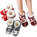 Chaussons hauts pour femmes en peluche blanche Pantoufles de Noël avec motif de rennes et flocons Bottes d'hiver douces pour la maison 3