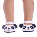 Chaussures pour poupée jusqu'à 43 cm avec motif panda Visage brodé et oreilles noires sur le bout Sangle sur le cou-de-pied Couleur blanche et semelle 2
