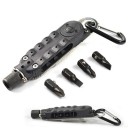 Chave de fendas multifuncional portátil com mosquetão e 4 bits, abridor e espaço de armazenamento para bits, adequada para bicicleta, campismo 4