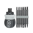 Chave de fendas reversível preta com comprimento ajustável de 9,5 cm, 6 bits reversíveis e 3 modos de catraca para apertar, desapertar, posição fixa 1