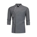 Chef's Blouse Long Sleeve Stand-Up Collar Buttons Pockets Cotton Polyester Workwear for Kitchen Gastronomic Clothing 1
