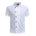 Chef's Blouse Short Sleeve Stand-up Collar Buttons Polyester Workwear for Kitchen Gastronomic Clothing 4