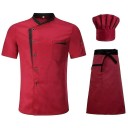 Chef's Set Blouse Short Sleeve Buttons Stand Collar Apron Cap Pocket Cotton Polyester Workwear for the Kitchen 2