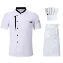 Chef's Set Blouse Short Sleeve Buttons Stand Collar Apron Cap Pocket Cotton Polyester Workwear for the Kitchen 3