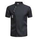 Chef's Tunic Short Sleeve Stand-Up Collar Buttons Pocket Cotton Polyester Workwear for Kitchen Gastronomic Clothing 2