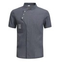 Chef's Tunic Short Sleeve Stand-Up Collar Buttons Pocket Cotton Polyester Workwear for Kitchen Gastronomic Clothing 1