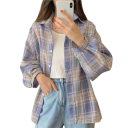 Chemise à carreaux élégante pour femme avec col Coupe ample avec fermeture à boutons Chemisier léger en polyester pour le travail et les loisirs 3