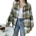 Chemise à carreaux élégante pour femme avec col Coupe ample avec fermeture à boutons Chemisier léger en polyester pour le travail et les loisirs 2