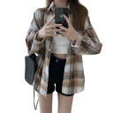 Chemise à carreaux élégante pour femme avec col Coupe ample avec fermeture à boutons Chemisier léger en polyester pour le travail et les loisirs 15