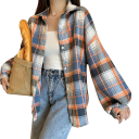 Chemise à carreaux élégante pour femme avec col Coupe ample avec fermeture à boutons Chemisier léger en polyester pour le travail 9