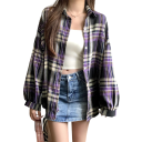 Chemise à carreaux élégante pour femmes avec col Blouse ample à boutons Haut stylé en polyester pour une tenue quotidienne et professionnelle 3