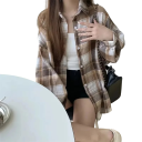 Chemise à carreaux élégante pour femmes avec col Coupe ample avec fermeture à boutons Blouse stylée en polyester léger pour un usage quotidien 5