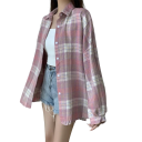 Chemise à carreaux élégante pour femmes avec col Coupe ample avec fermeture à boutons Chemisier léger en polyester pour un usage quotidien 8